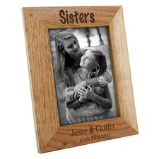 Personalised Sisters Wooden Oak Portrait Photo Frame, Engraved Gift