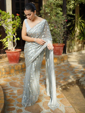 Designer gray sequence Saree