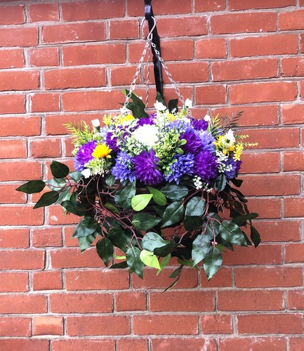 Hanging basket with artificial - basket,