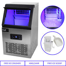 COMMERCIAL ICE MAKER STAINLESS STEEL MACHINE 40KG/24HR FREE Ice Crusher & Scoop