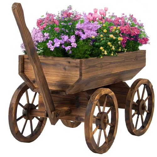 Wood wagon planter for - planter, outdoor