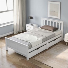 Merax 2 Drawers 3ft Single Wooden Solid White Pine Kids Storage Bed Frame 190x90