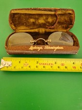Antique Rare Pince-Nez Pinch Nose Spectacles With Case Lickings, Birmingham 