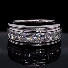 3.75Ctw Princess Cut Moissanite Men's Engagement Ring in 14K White Gold Plated