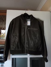 Ladies Primark Zip Faux Leather Jacket 2 Pockets Ribbed Neck Cuffs & Bottom