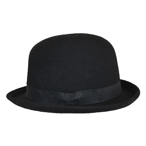 Plain black wool bowler - plain,