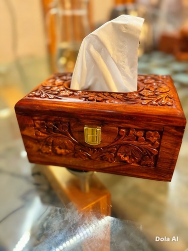Hand carved wooden tissue - wooden, box