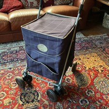 Navy Check Sholley Folding Swivel Wheel Shopping Trolley/walking aid