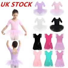 UK Girls' Short Sleeves Back Detailing Ballet Tutu Leotard Skirt Dance Outfit