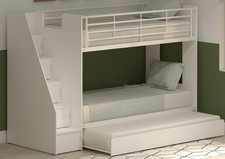 Bunk Bed With Trundle - Storage Stairs - Single - Pullout Guest Bed Underneath