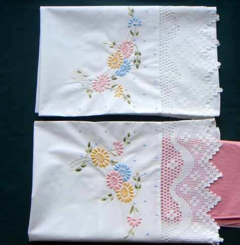White pillowcases pair vintage - pillowcases,