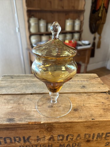 Vintage amber glass lidded - lidded, bon