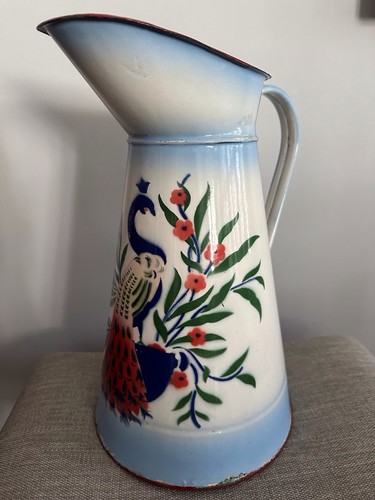 Vintage french enamel pitcher - french,