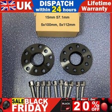 2x 15mm Black Hubcentric Wheel Spacers 5x100 & 5x112 57.1 & Bolts For VW Audi