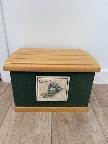 Wooden bread bin green floral - wooden,