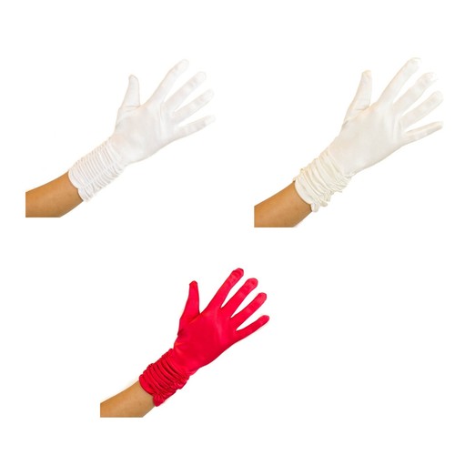 Satin gloves short - short, ruched