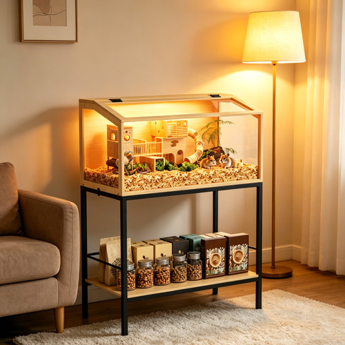 Elevated wooden hamster cage - wooden,
