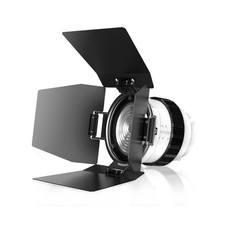 Fresnel Lens with Barn Doors for Studio Lighting, 10-45° Zoom Bowens Mount,