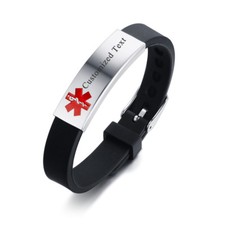 Personalized Men Women Medical Alert ID Bracelet Silicone SOS Bangles Adjustable