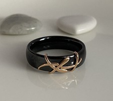 Black Ceramic Ring with 585 Rose Gold Accent  – Size 9