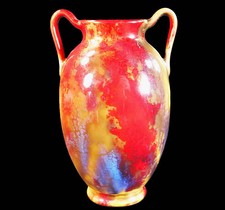 FINE EARLY ROYAL DOULTON SUNG FLAMBE TWIN HANDLED VASE by CHARLES NOKE - SIGNED