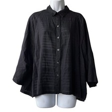 YACCO MARICARD Top One Size Linen Blend Black Oversized Lagenlook Blouse