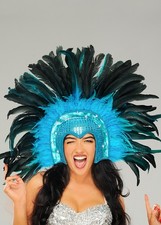 Rio Carnival Turquoise Blue Showgirl Feather Headpiece Festival Fancy Dress