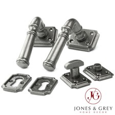 SOLID CAST IRON VINTAGE PERIOD STYLE LEVER DOOR HANDLES ON SQUARE ROSE PEWTER