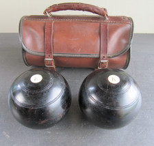 Vintage Pair of Crown Green Lignum Vitae Lawn Bowls 2lb 7oz in Bowls Bag