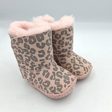 UGG Baby Size 0.5 0-6 Months Pink Grey Moccasin High Top Bootie Boot Leopard 