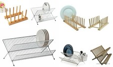 Dish Drainer Wooden Folding Drainer Chrome Metal Wire Plates Rack Stand Holder