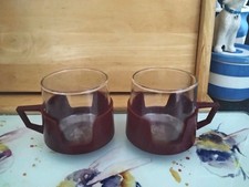 Vintage Retro JAJ Pyrex Drink Up Cups Burgundy Maroon Tea Coffee x 2