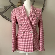 ZARA Blazer Pink White Houndstooth Gingham Check Jacket Xtra Small XS Uk 6 8