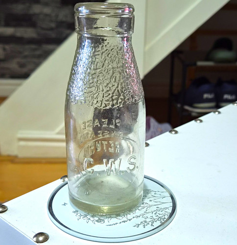 Vintage embossed glass milk - embossed,