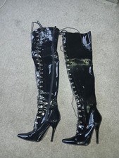 Black Pvc Thigh High Lace Up