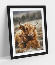 MOTHER AND CHILD HIGHLAND COW HOME DECOR FRAMED WALL ART PICTURE POSTER PRINT
