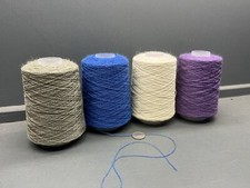 4 x 250G Cones 2/18NM 83% WOOL 17% NYLON YARN BLUE, LAVENDER, SAGE AND ECRU