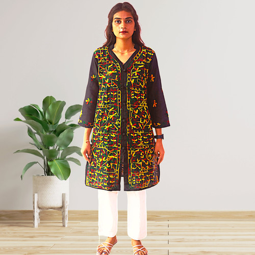 Cotton chikan kurti for women - cotton,
