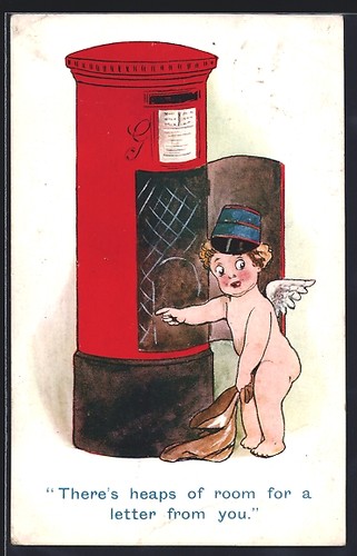 Postcard angel with - , postman