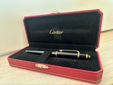 Cartier Diabolo Ballpoint Pen Black Resin 18k Gold Finished Accent with Box