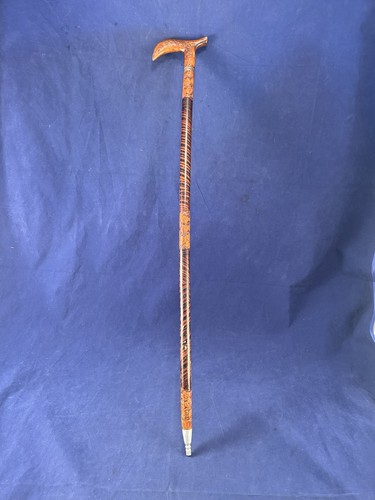 Wooden carved walking cane - carved,