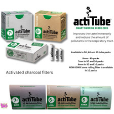 ACTITUBE 6mm 7mm and 8mm Charcoal Activated filter Smoking prerolled Roach Tips