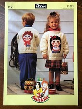 Robin 15269 knitting pattern child's DK sweater with large Rosie & Jim motifs