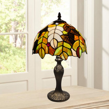 Tiffany Style Table Lamp Leaves Design 10 inch Shade Handcrafted Stained Glass