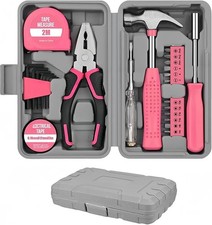 Ladies Pink Tool Box Set DIY Kit with Pink Hammer, Pink Pliers, Screwdrivers