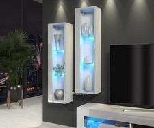 1x White Display Cabinet Glass Floating Wall Unit Gloss & Matt Modern LED Lights
