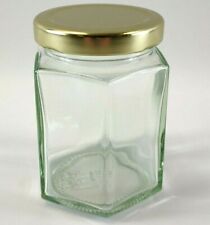 Glass Preserve Jam Jars Hexagon Gold Lid Set of 6/12/24 190ml