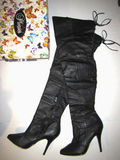 Black Leather Thigh Boots