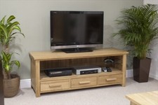CLEARANCE MILAN OAK PLASMA TV UNIT 100% SOLID OAK DRAWERS GLASS SHELF EX-DISPLAY