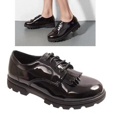 Girls School Shoes Girls Patent Black Loafer Tassel Flats Lace Up Shoe Size